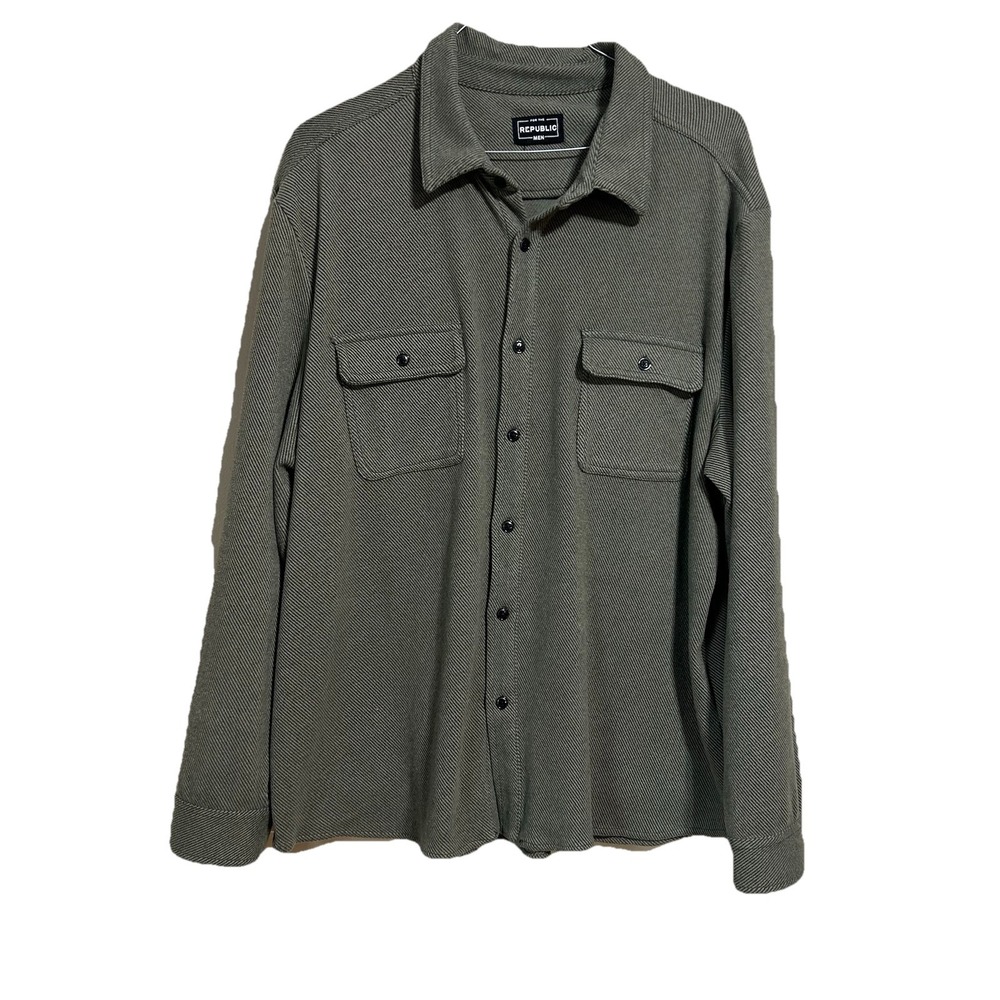 For The Republic Men's Green Stripe Flannel Button Down Longsleeve Shirt Size XL